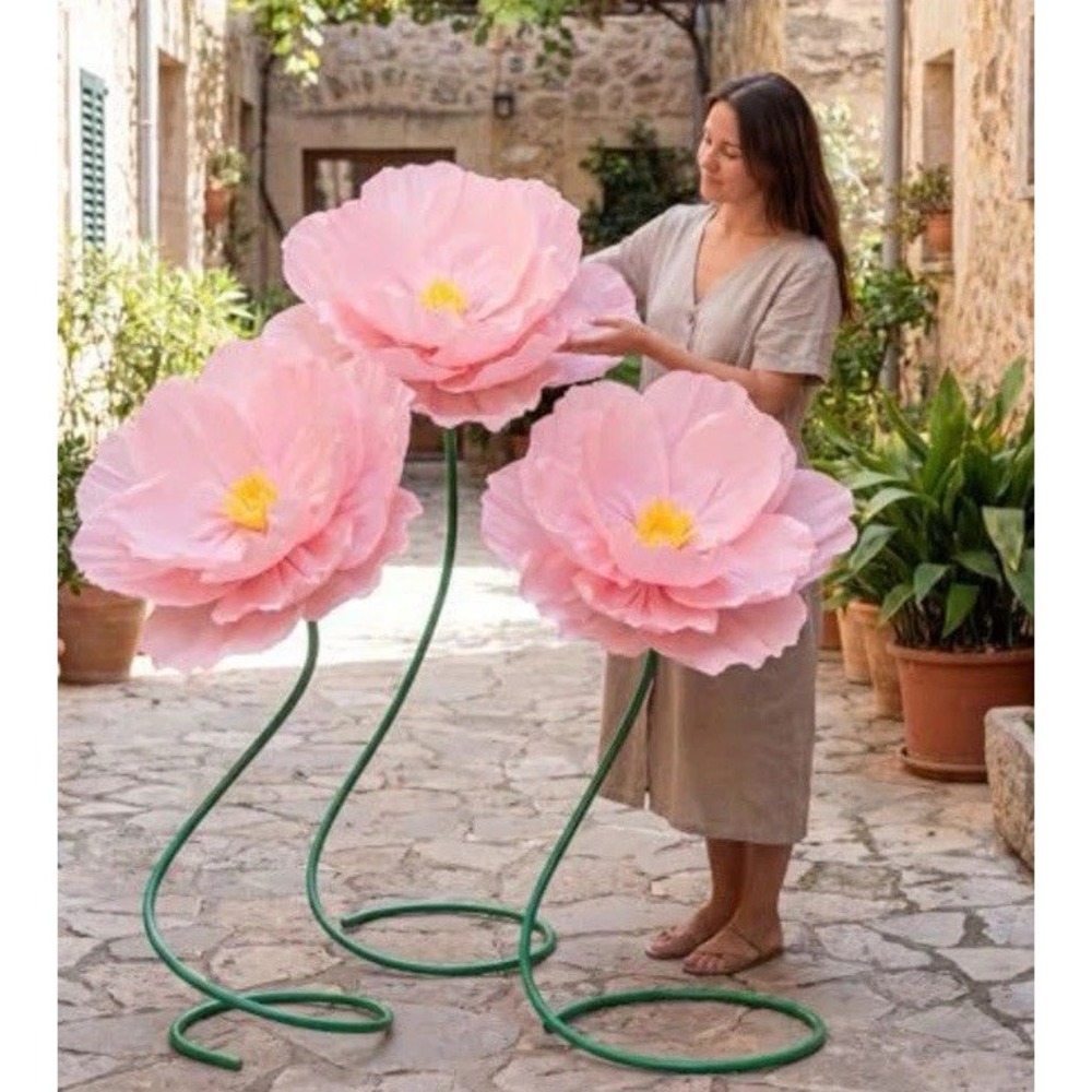 (30) 3 Pcs 5ft Large Paper Pink Poppy Artificial Flower Birthday,wedding,party